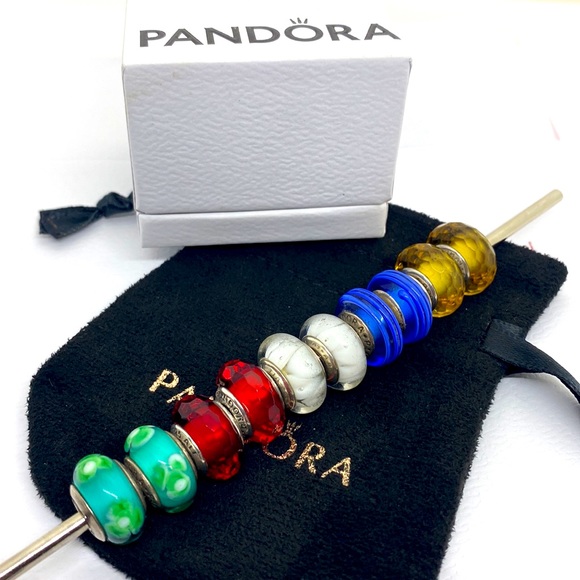 🌸SOLD🌸Pandora BUNDLE Bracelet & 10 Murano Glass Charms ALL Imprint S925 ALE - Picture 4 of 7